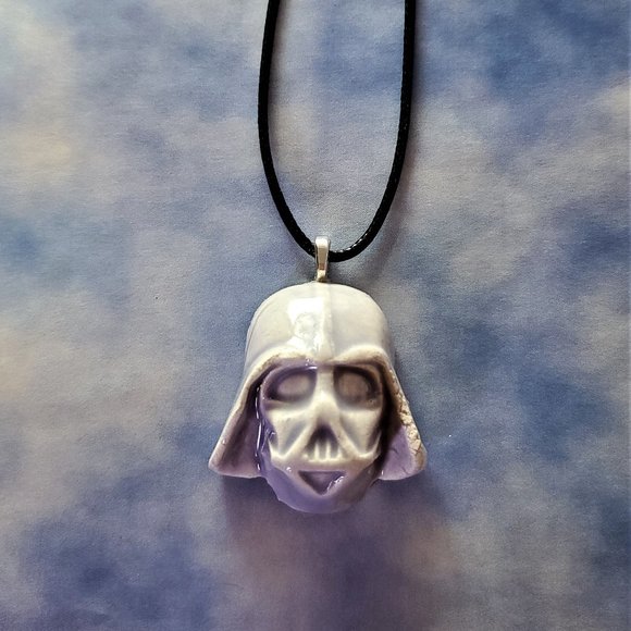 Handmade Ceramic Pale Lilac Darth Vader Pendant Necklace - Picture 11 of 15